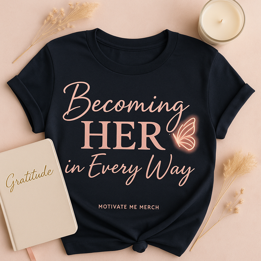 Becoming HER in Every Way Tee-Healed, Empowered, Restored